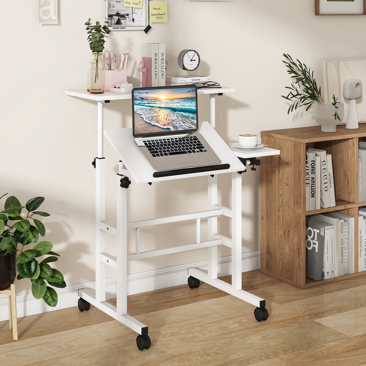 Stand Up Desk with Height Adjustable and Rolling Casters for Home